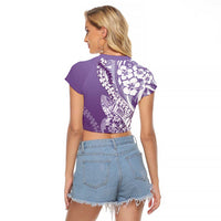 Hawaii Puakenikeni And Maile Lei Raglan Cropped T Shirt Violet Polynesian Shark Tattoo DT05