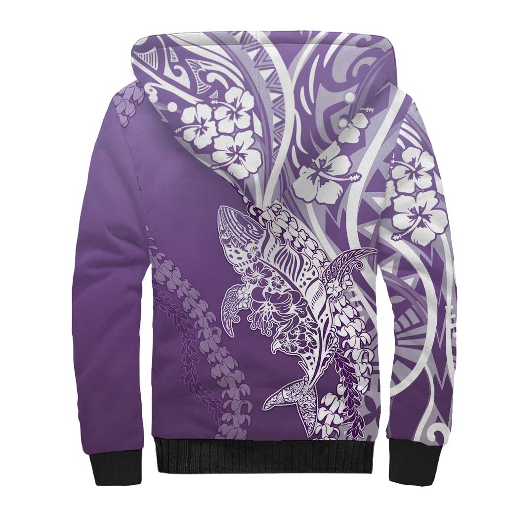 Hawaii Puakenikeni And Maile Lei Sherpa Hoodie Violet Polynesian Shark Tattoo DT05