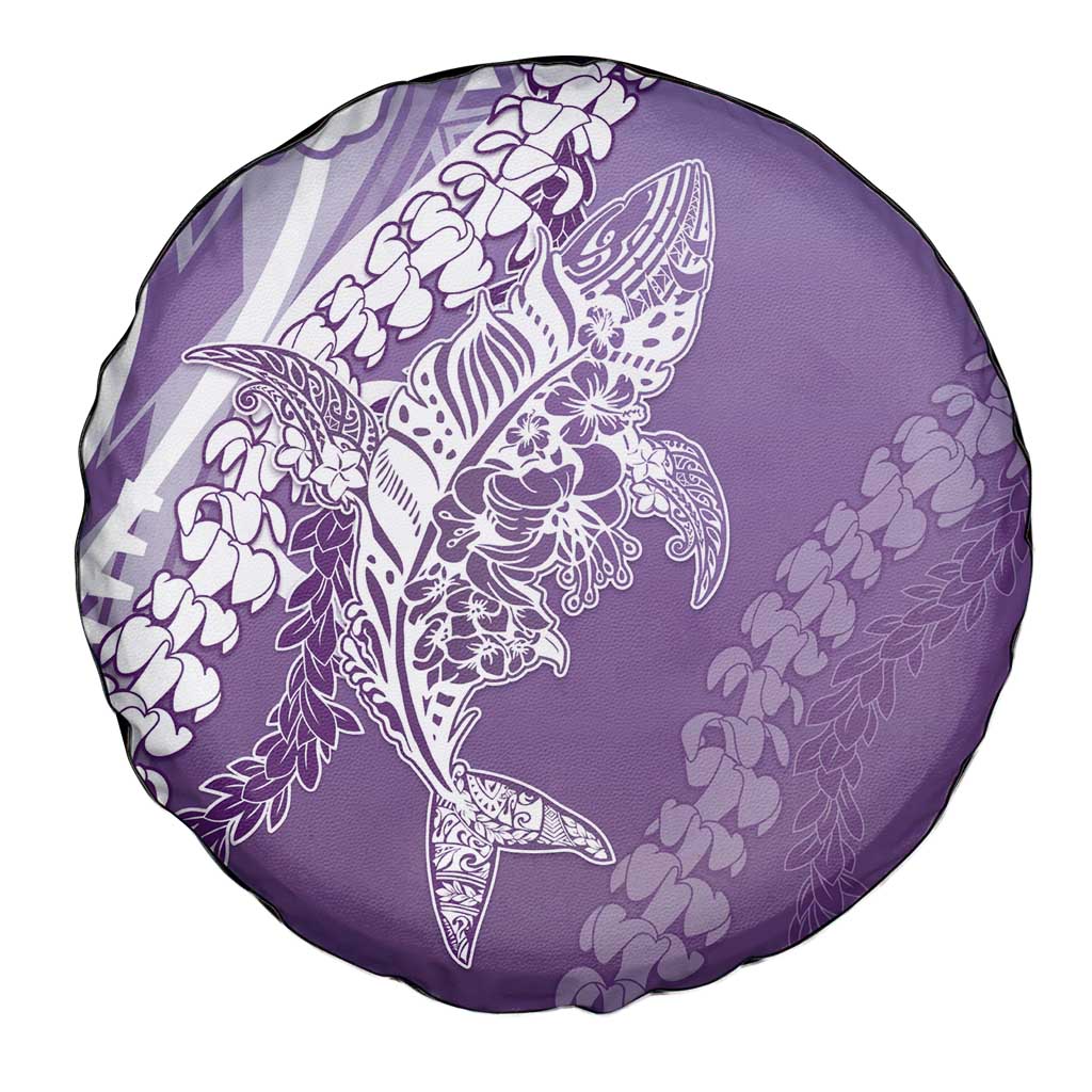 Hawaii Puakenikeni And Maile Lei Spare Tire Cover Violet Polynesian Shark Tattoo DT05