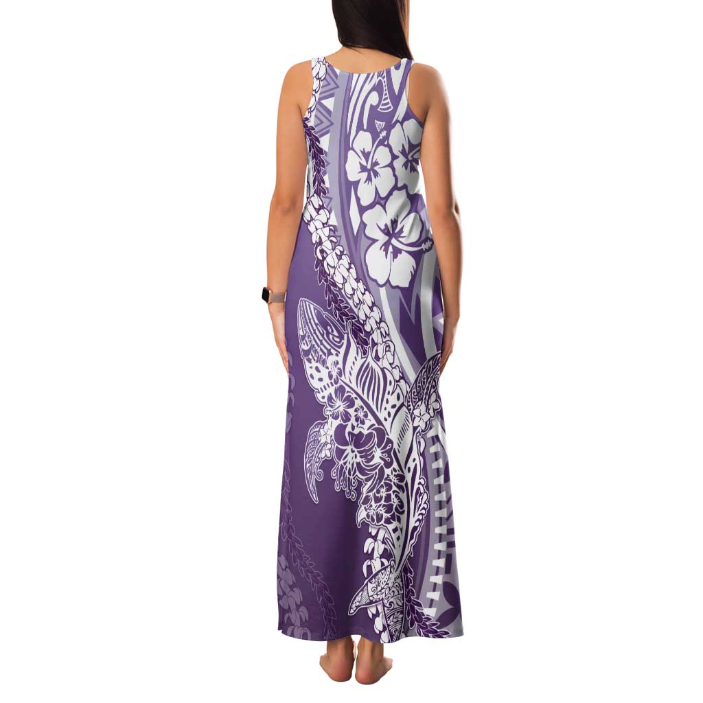 Hawaii Puakenikeni And Maile Lei Tank Maxi Dress Violet Polynesian Shark Tattoo DT05
