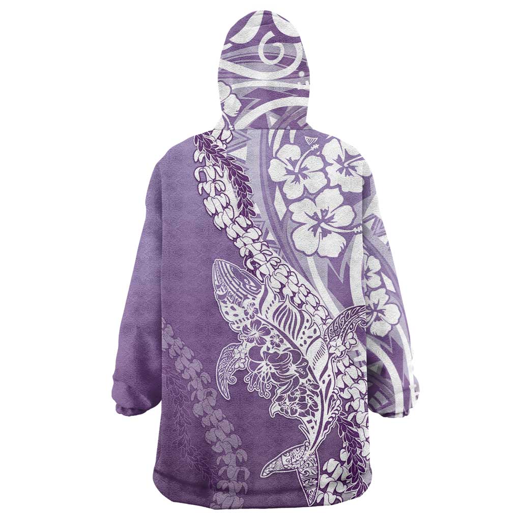 Hawaii Puakenikeni And Maile Lei Wearable Blanket Hoodie Violet Polynesian Shark Tattoo DT05