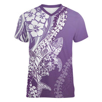 Hawaii Puakenikeni And Maile Lei Women V-Neck T-Shirt Violet Polynesian Shark Tattoo DT05 Female Violet - Polynesian Pride