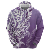Hawaii Puakenikeni And Maile Lei Zip Hoodie Violet Polynesian Shark Tattoo DT05 - Polynesian Pride