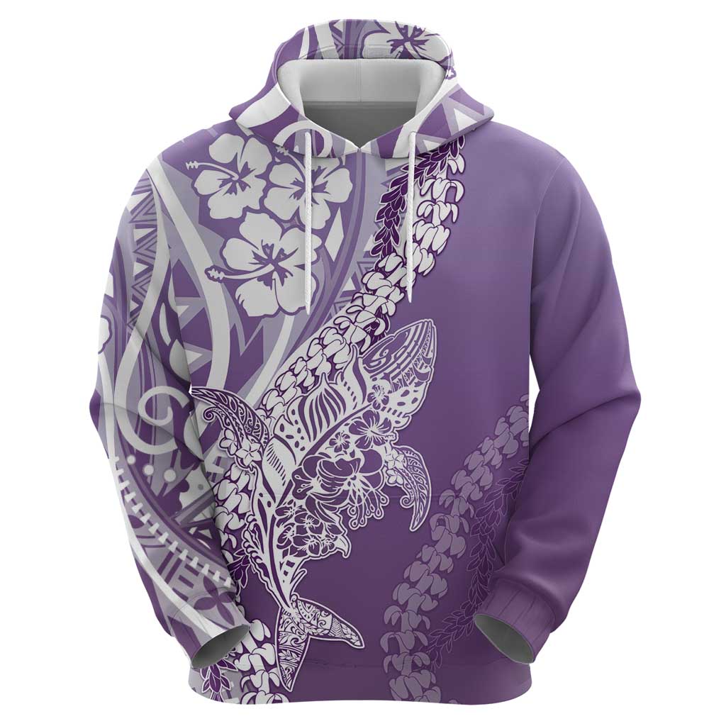 Hawaii Puakenikeni And Maile Lei Zip Hoodie Violet Polynesian Shark Tattoo DT05 - Polynesian Pride