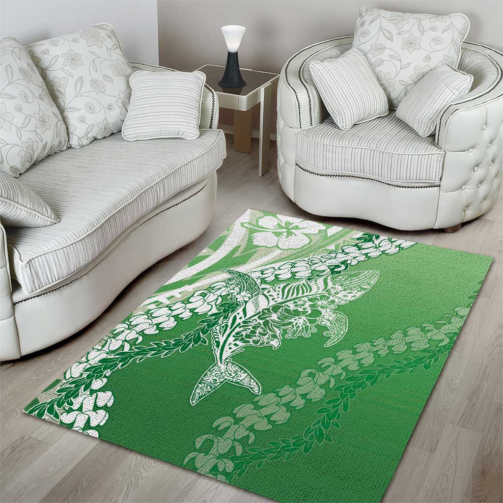 Hawaii Puakenikeni And Maile Lei Area Rug Green Polynesian Shark Tattoo DT05