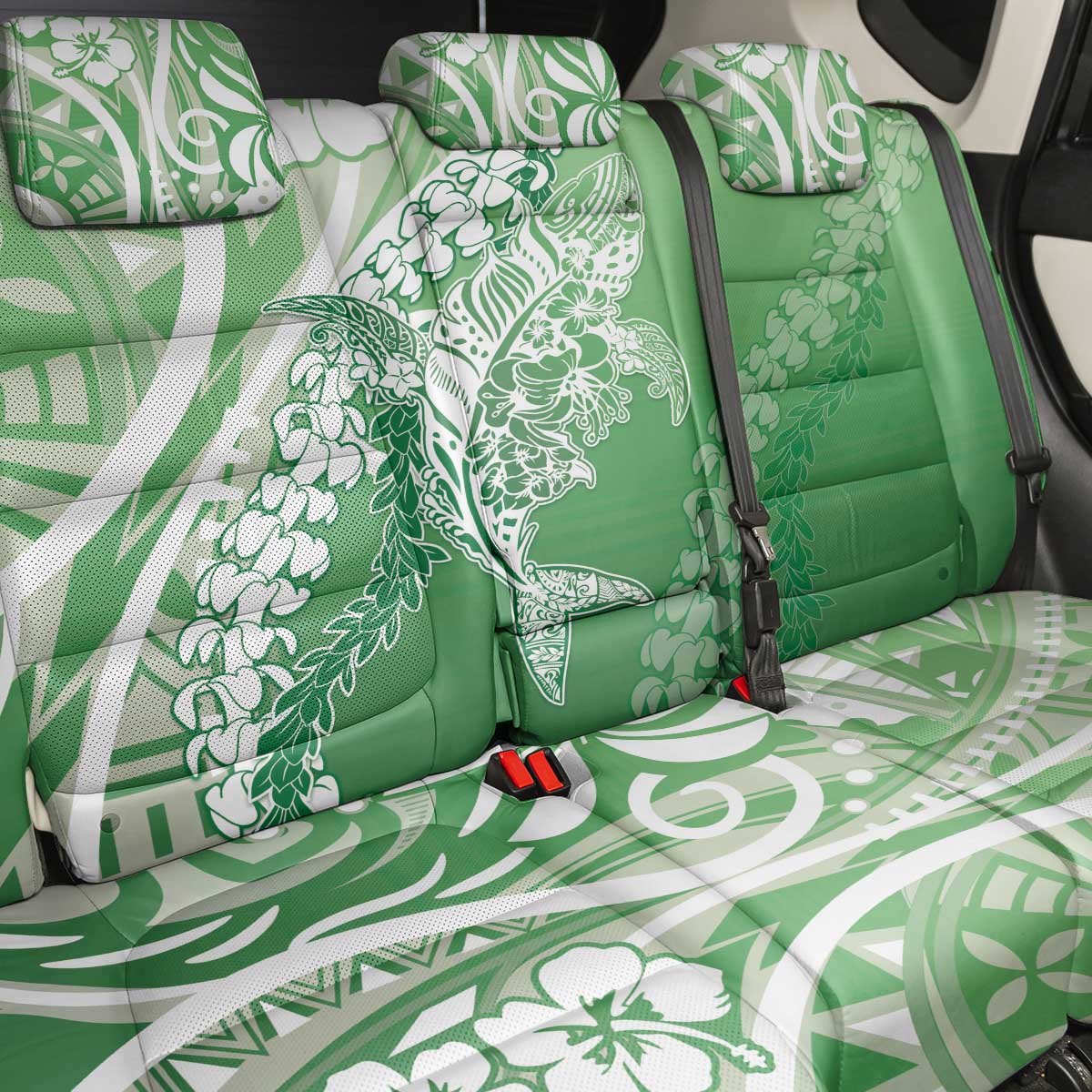 Hawaii Puakenikeni And Maile Lei Back Car Seat Cover Green Polynesian Shark Tattoo DT05