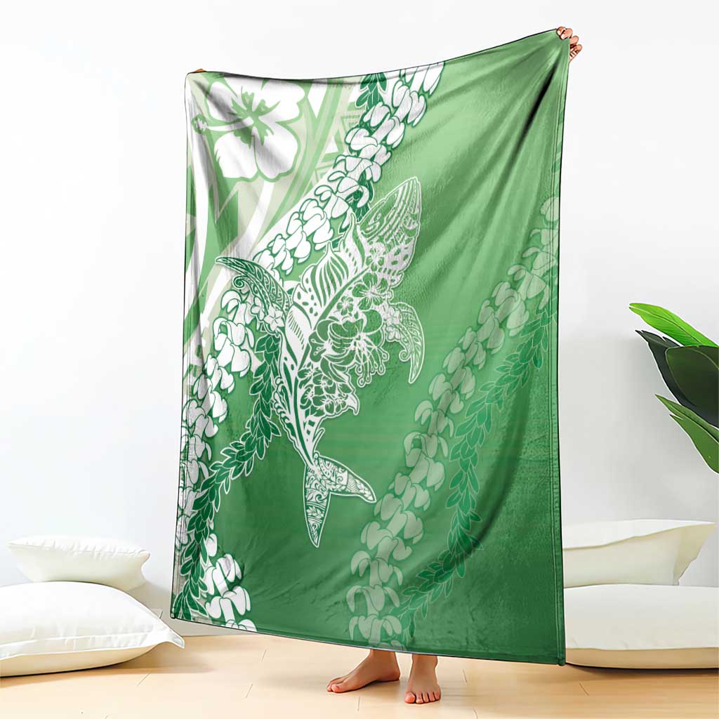 Hawaii Puakenikeni And Maile Lei Blanket Green Polynesian Shark Tattoo DT05