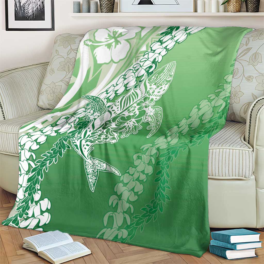 Hawaii Puakenikeni And Maile Lei Blanket Green Polynesian Shark Tattoo DT05