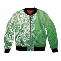 Hawaii Puakenikeni And Maile Lei Bomber Jacket Green Polynesian Shark Tattoo DT05