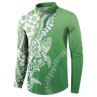Hawaii Puakenikeni And Maile Lei Button Sweatshirt Green Polynesian Shark Tattoo DT05