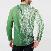 Hawaii Puakenikeni And Maile Lei Button Sweatshirt Green Polynesian Shark Tattoo DT05