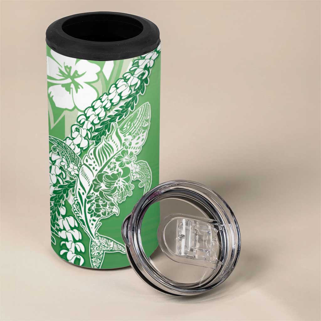 Hawaii Puakenikeni And Maile Lei 4 in 1 Can Cooler Tumbler Green Polynesian Shark Tattoo DT05