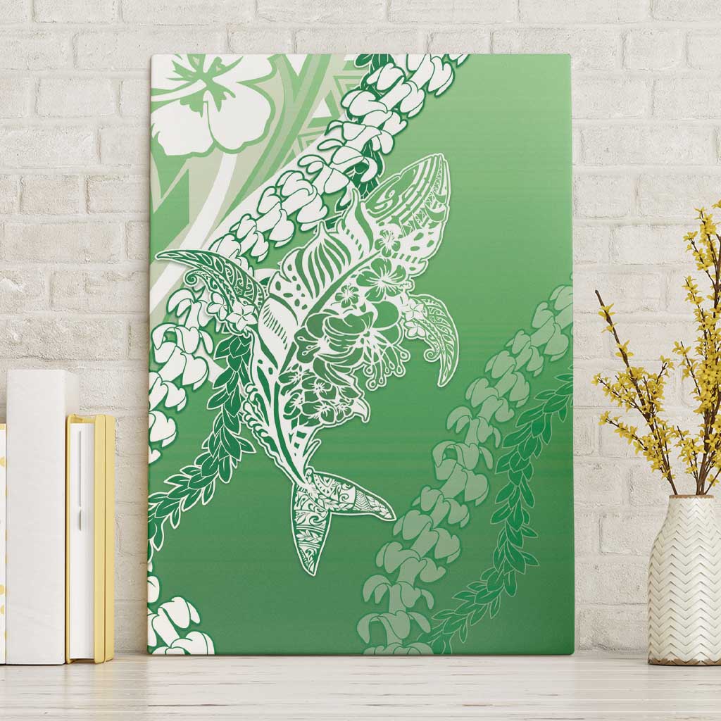 Hawaii Puakenikeni And Maile Lei Canvas Wall Art Green Polynesian Shark Tattoo DT05