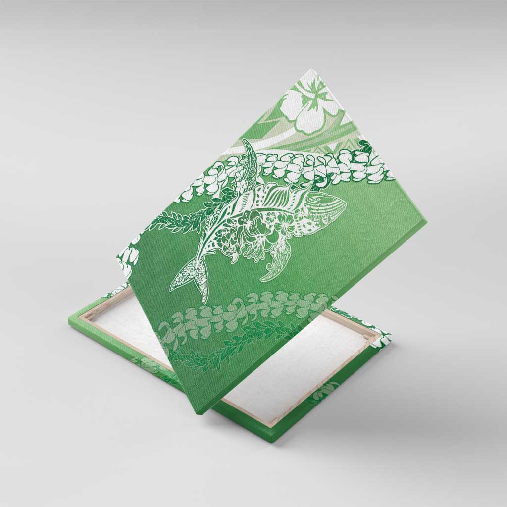 Hawaii Puakenikeni And Maile Lei Canvas Wall Art Green Polynesian Shark Tattoo DT05