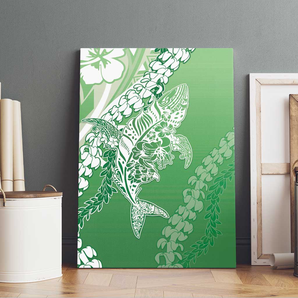 Hawaii Puakenikeni And Maile Lei Canvas Wall Art Green Polynesian Shark Tattoo DT05
