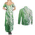 Hawaii Puakenikeni And Maile Lei Couples Matching Summer Maxi Dress and Long Sleeve Button Shirt Green Polynesian Shark Tattoo DT05