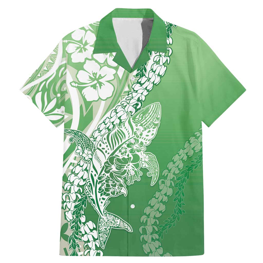 Hawaii Puakenikeni And Maile Lei Family Matching Mermaid Dress and Hawaiian Shirt Green Polynesian Shark Tattoo DT05