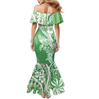 Hawaii Puakenikeni And Maile Lei Family Matching Mermaid Dress and Hawaiian Shirt Green Polynesian Shark Tattoo DT05