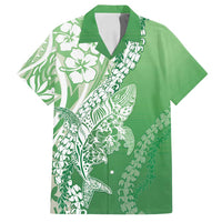 Hawaii Puakenikeni And Maile Lei Family Matching Off Shoulder Maxi Dress and Hawaiian Shirt Green Polynesian Shark Tattoo DT05