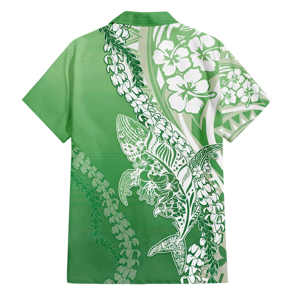 Hawaii Puakenikeni And Maile Lei Family Matching Puletasi and Hawaiian Shirt Green Polynesian Shark Tattoo DT05