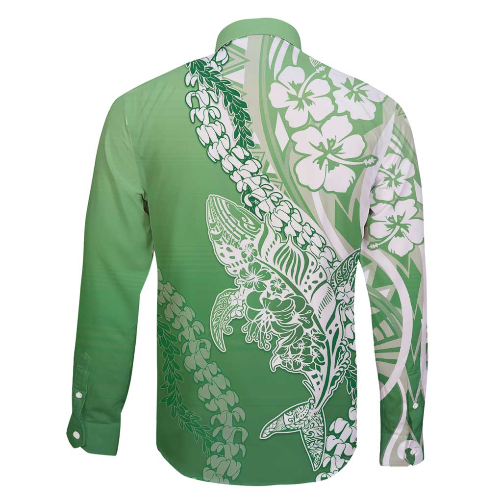 Hawaii Puakenikeni And Maile Lei Family Matching Short Sleeve Bodycon Dress and Hawaiian Shirt Green Polynesian Shark Tattoo DT05