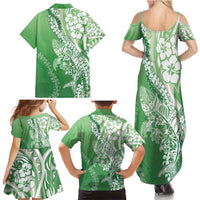 Hawaii Puakenikeni And Maile Lei Family Matching Summer Maxi Dress and Hawaiian Shirt Green Polynesian Shark Tattoo DT05