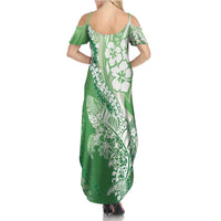 Hawaii Puakenikeni And Maile Lei Family Matching Summer Maxi Dress and Hawaiian Shirt Green Polynesian Shark Tattoo DT05