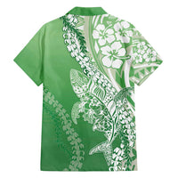 Hawaii Puakenikeni And Maile Lei Family Matching Tank Maxi Dress and Hawaiian Shirt Green Polynesian Shark Tattoo DT05