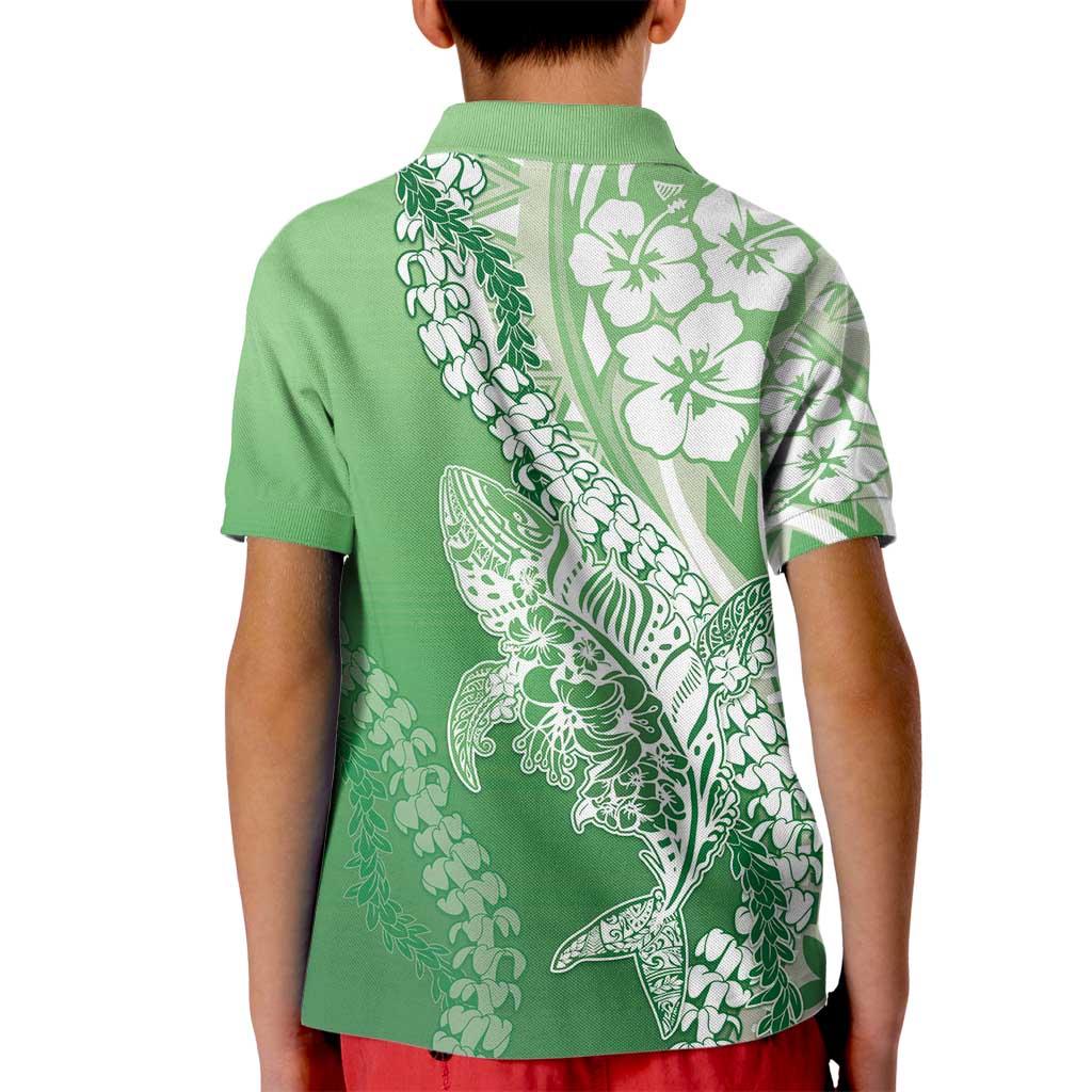Hawaii Puakenikeni And Maile Lei Kid Polo Shirt Green Polynesian Shark Tattoo DT05