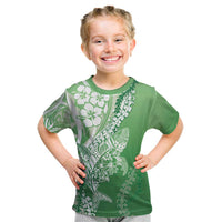 Hawaii Puakenikeni And Maile Lei Kid T Shirt Green Polynesian Shark Tattoo DT05