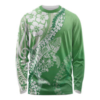Hawaii Puakenikeni And Maile Lei Long Sleeve Shirt Green Polynesian Shark Tattoo DT05