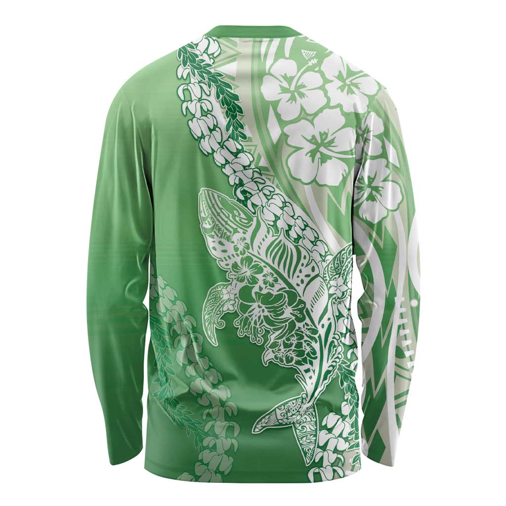Hawaii Puakenikeni And Maile Lei Long Sleeve Shirt Green Polynesian Shark Tattoo DT05