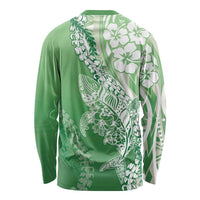 Hawaii Puakenikeni And Maile Lei Long Sleeve Shirt Green Polynesian Shark Tattoo DT05