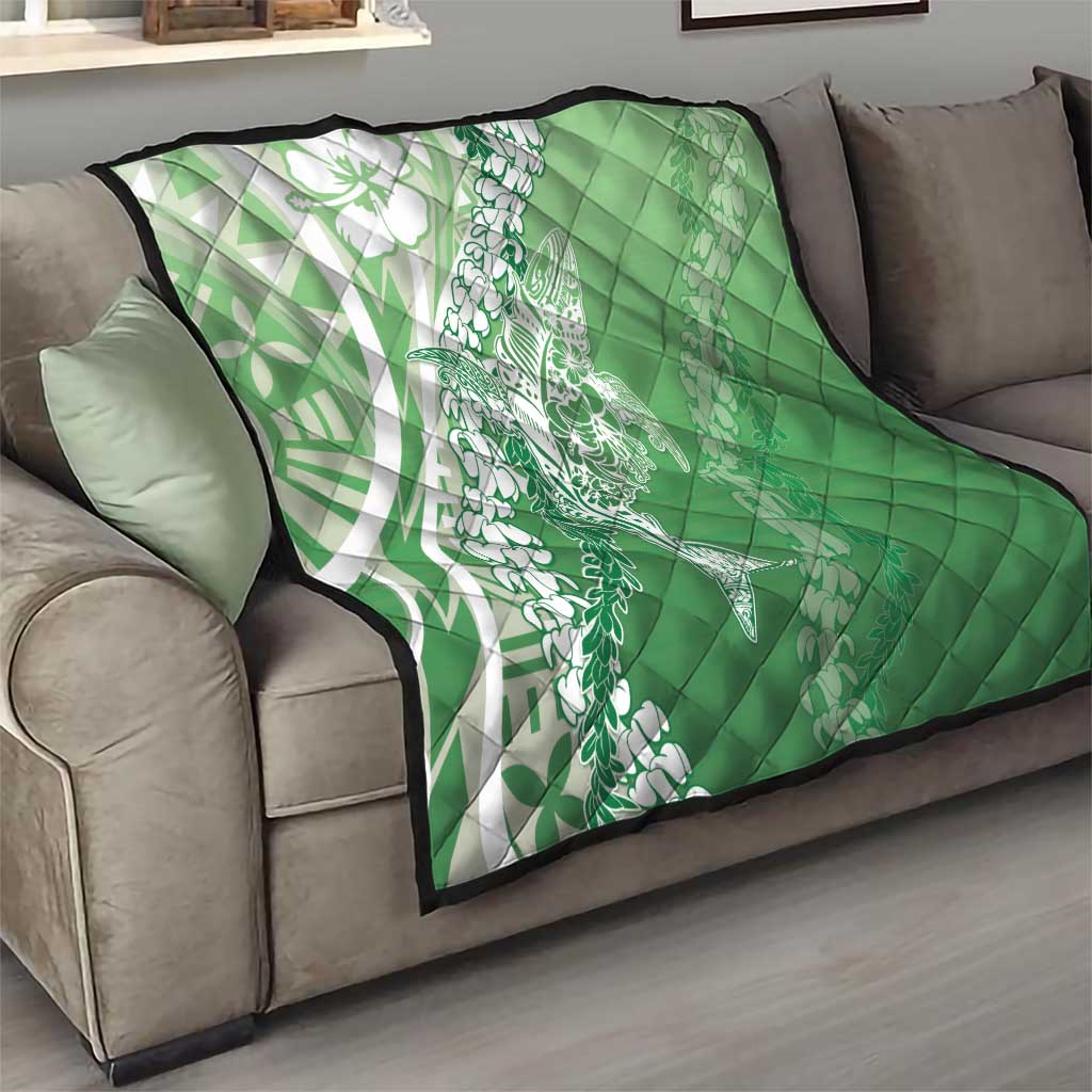 Hawaii Puakenikeni And Maile Lei Quilt Green Polynesian Shark Tattoo DT05