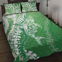 Hawaii Puakenikeni And Maile Lei Quilt Bed Set Green Polynesian Shark Tattoo DT05