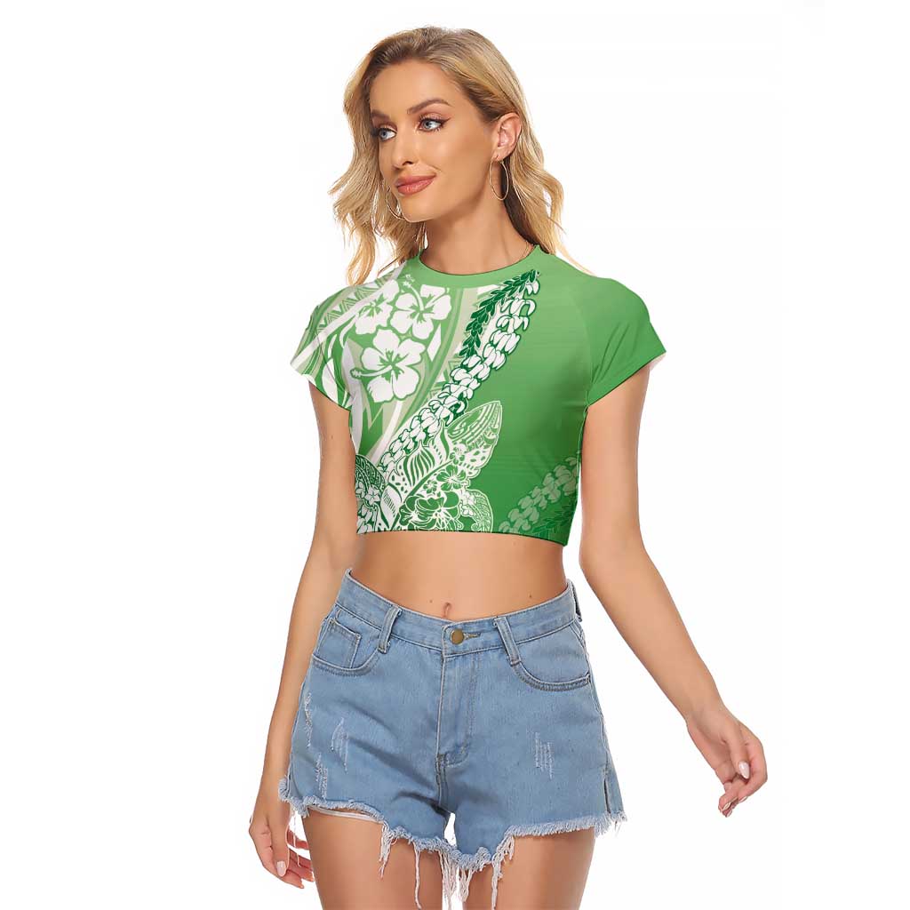 Hawaii Puakenikeni And Maile Lei Raglan Cropped T Shirt Green Polynesian Shark Tattoo DT05