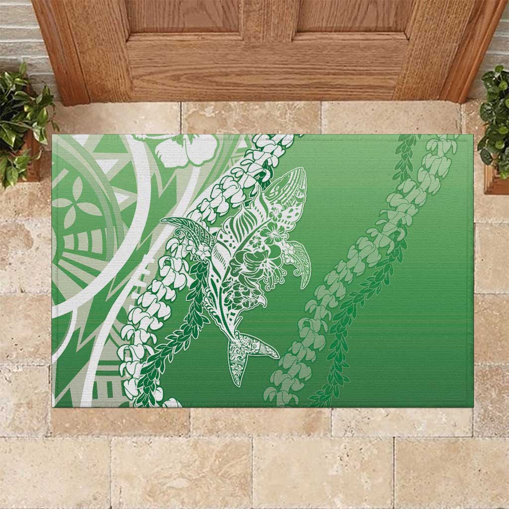 Hawaii Puakenikeni And Maile Lei Rubber Doormat Green Polynesian Shark Tattoo DT05