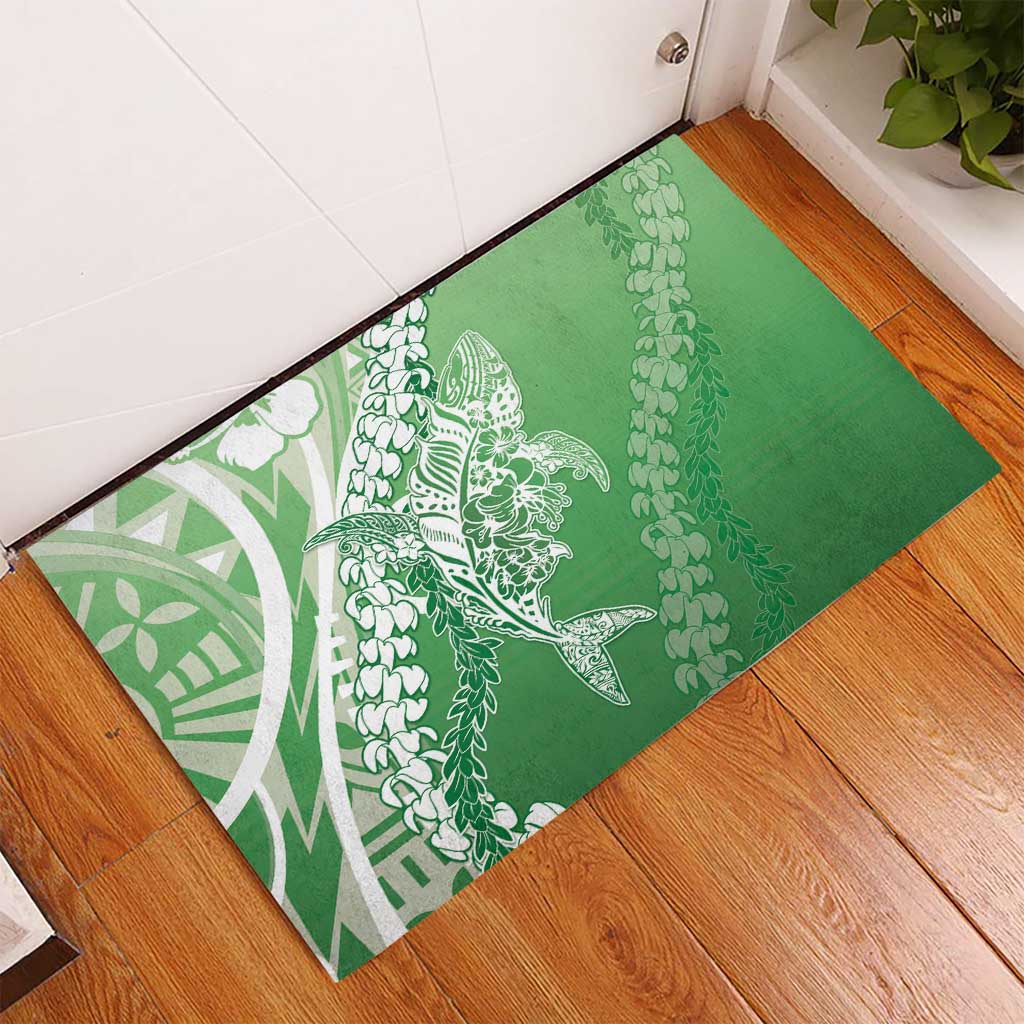 Hawaii Puakenikeni And Maile Lei Rubber Doormat Green Polynesian Shark Tattoo DT05