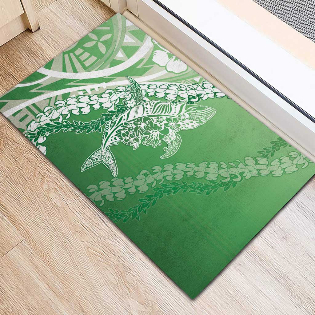 Hawaii Puakenikeni And Maile Lei Rubber Doormat Green Polynesian Shark Tattoo DT05