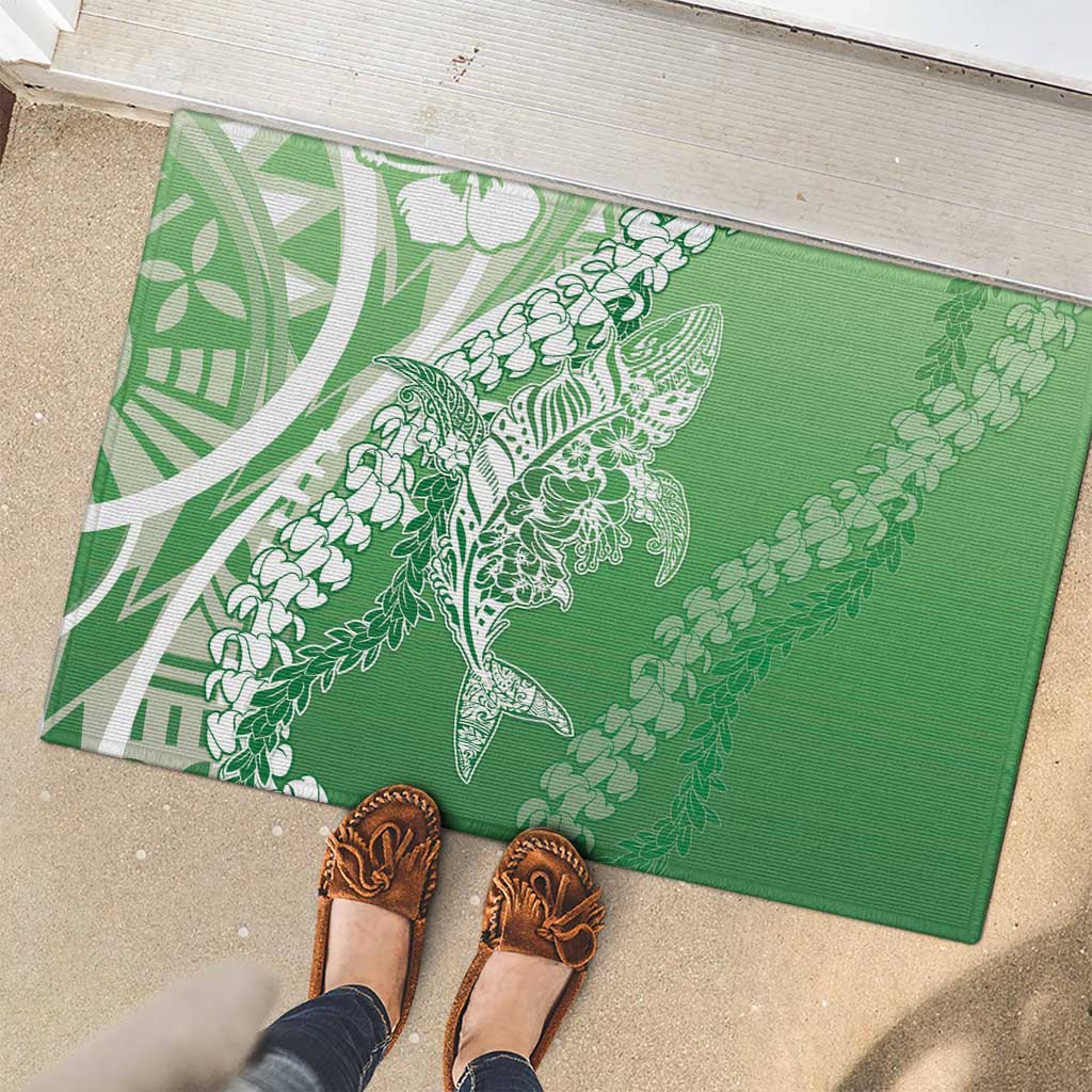 Hawaii Puakenikeni And Maile Lei Rubber Doormat Green Polynesian Shark Tattoo DT05