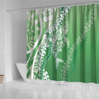 Hawaii Puakenikeni And Maile Lei Shower Curtain Green Polynesian Shark Tattoo DT05