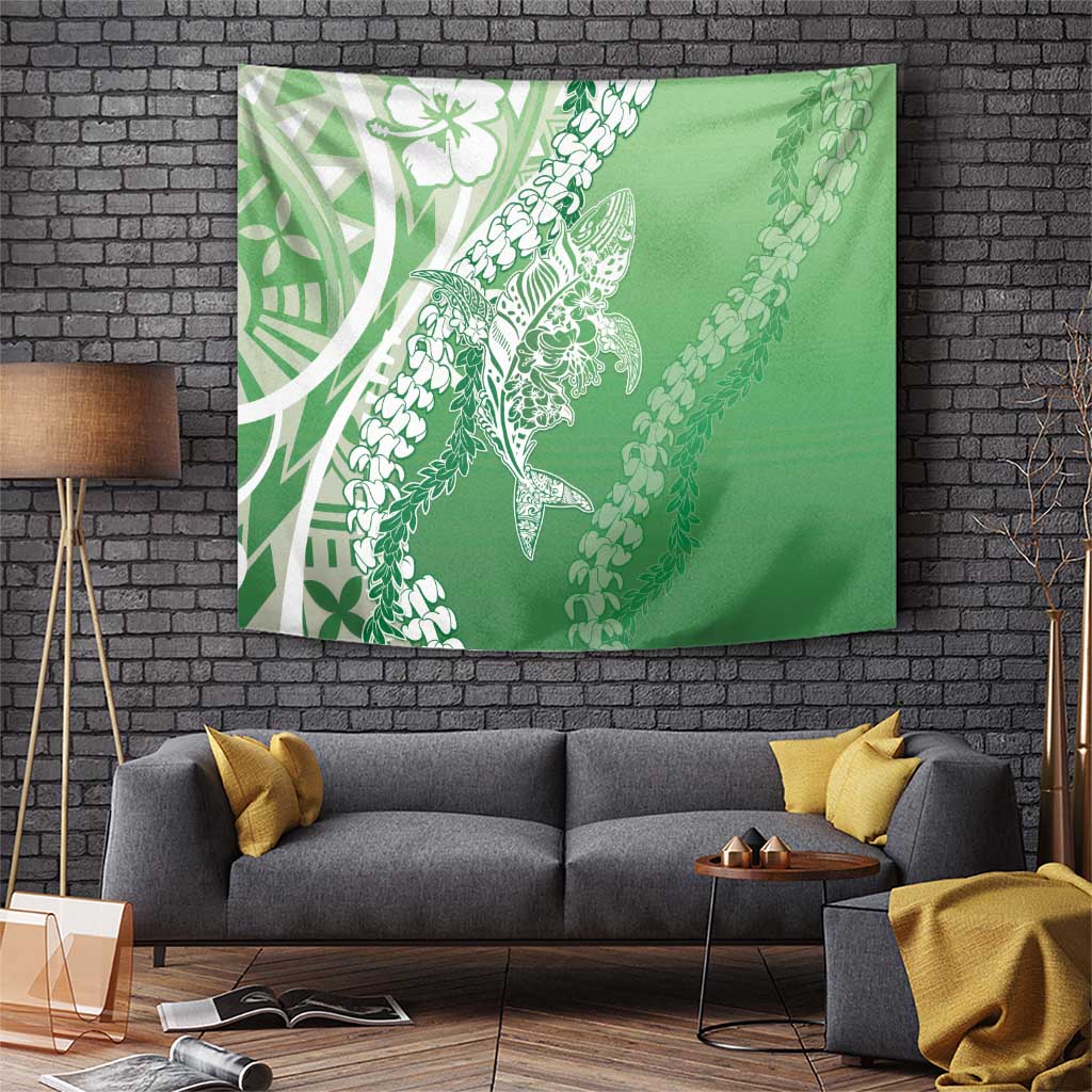 Hawaii Puakenikeni And Maile Lei Tapestry Green Polynesian Shark Tattoo DT05