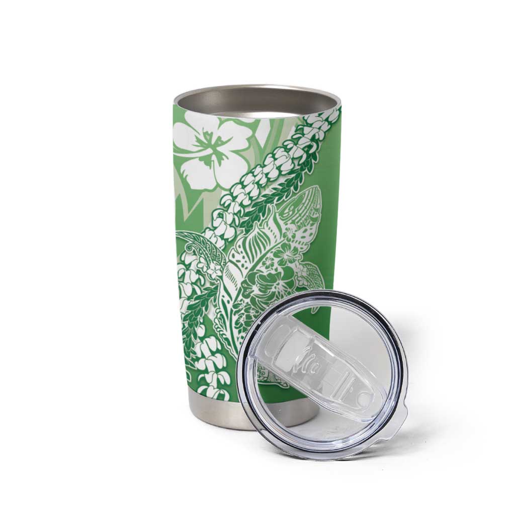 Hawaii Puakenikeni And Maile Lei Tumbler Cup Green Polynesian Shark Tattoo DT05