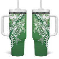 Hawaii Puakenikeni And Maile Lei Tumbler With Handle Green Polynesian Shark Tattoo DT05