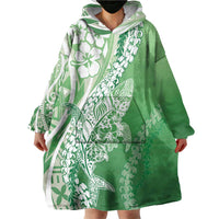 Hawaii Puakenikeni And Maile Lei Wearable Blanket Hoodie Green Polynesian Shark Tattoo DT05