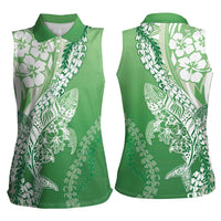 Hawaii Puakenikeni And Maile Lei Women Sleeveless Polo Shirt Green Polynesian Shark Tattoo DT05