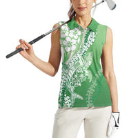 Hawaii Puakenikeni And Maile Lei Women Sleeveless Polo Shirt Green Polynesian Shark Tattoo DT05