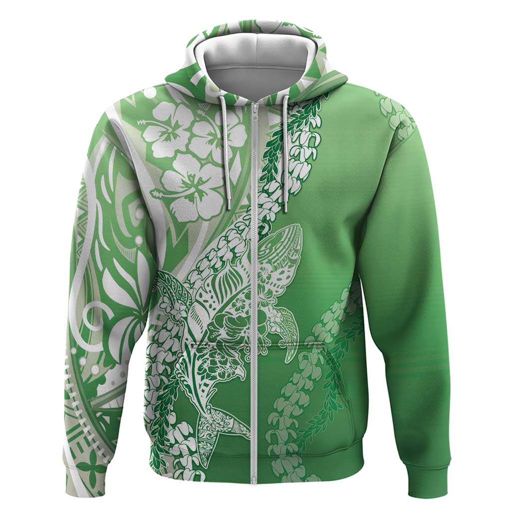 Hawaii Puakenikeni And Maile Lei Zip Hoodie Green Polynesian Shark Tattoo DT05 Zip Hoodie Green - Polynesian Pride