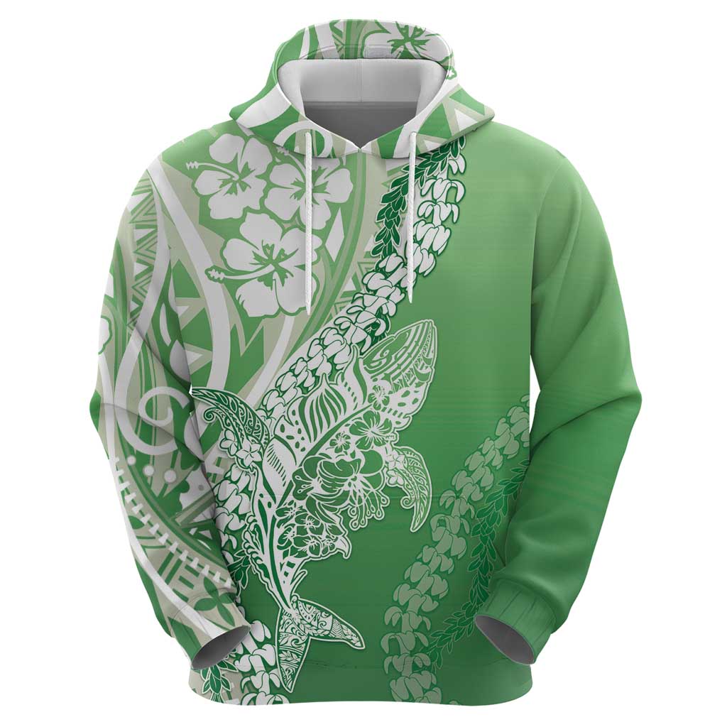 Hawaii Puakenikeni And Maile Lei Zip Hoodie Green Polynesian Shark Tattoo DT05 - Polynesian Pride