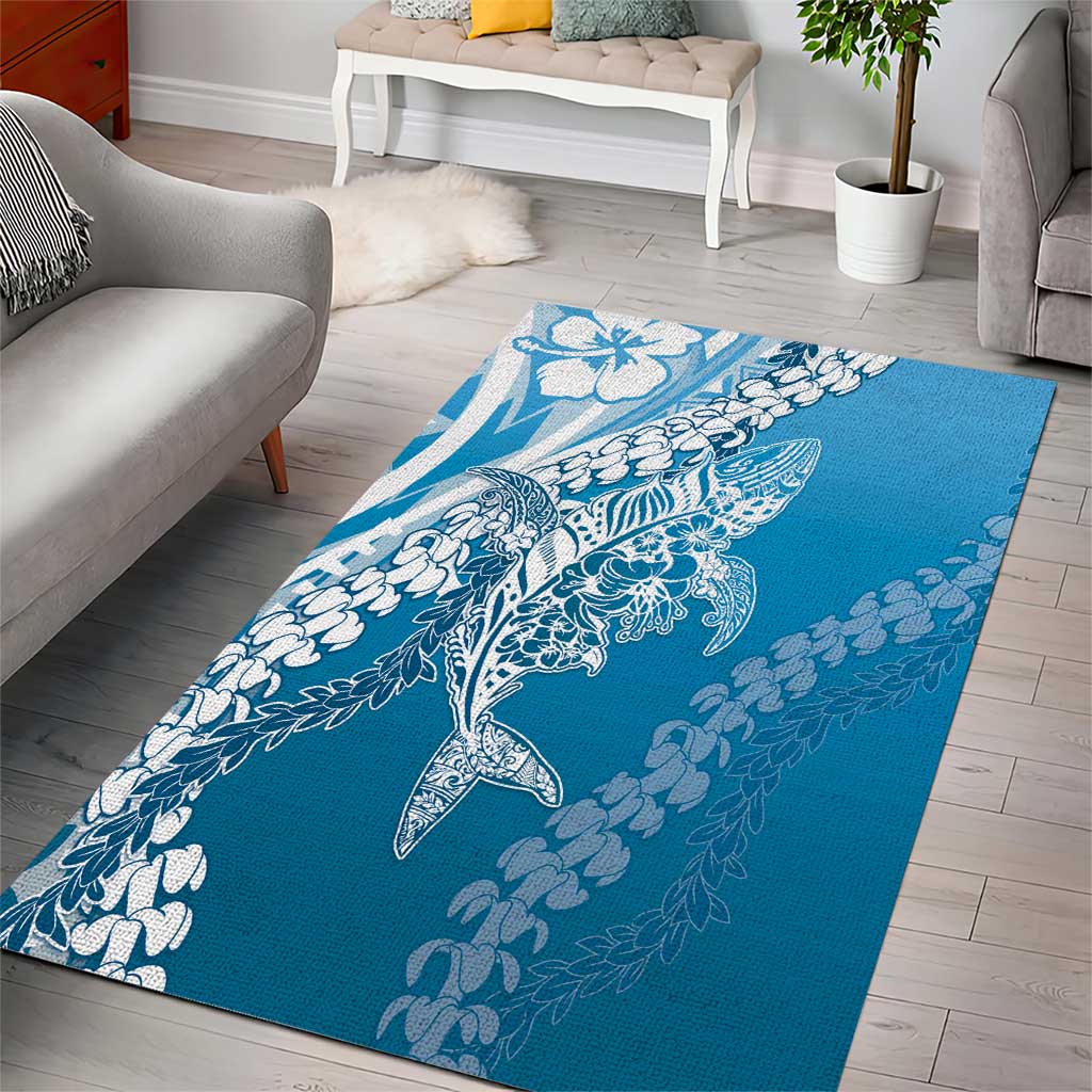 Hawaii Puakenikeni And Maile Lei Area Rug Blue Polynesian Shark Tattoo DT05
